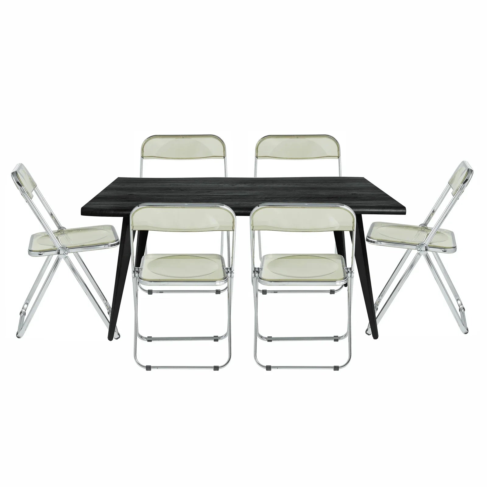 Lawrence 7-Piece Dining Set: Folding Acrylic Chairs & Rectangular Wood Table - Elax Furniture