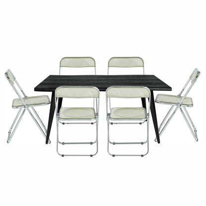 Lawrence 7-Piece Dining Set: Folding Acrylic Chairs & Rectangular Wood Table - Elax Furniture