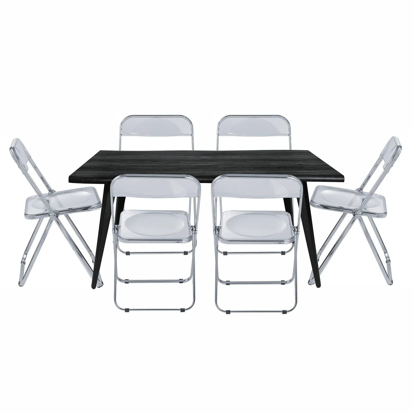 Lawrence 7-Piece Dining Set: Folding Acrylic Chairs & Rectangular Wood Table - Elax Furniture