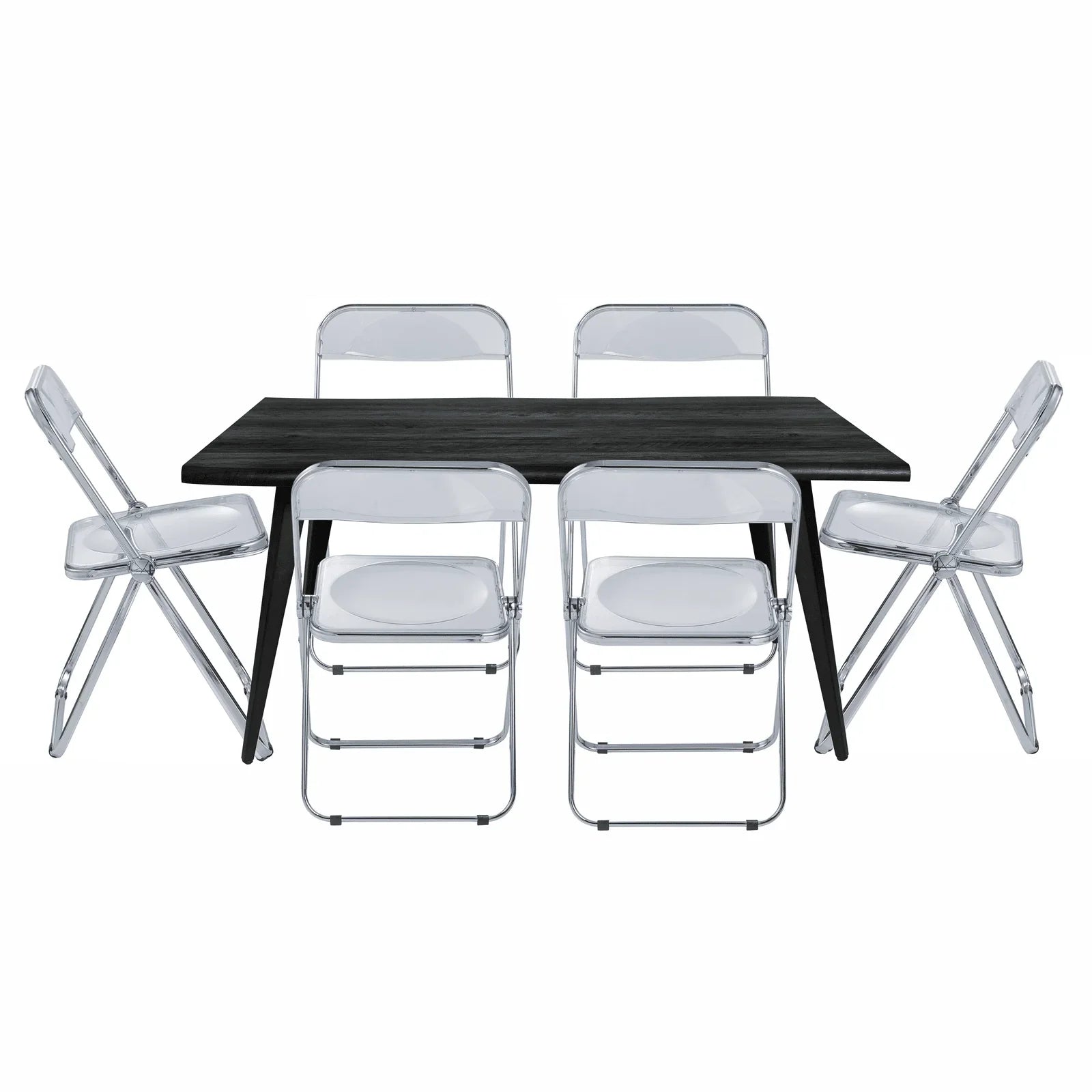Lawrence 7-Piece Dining Set: Folding Acrylic Chairs & Rectangular Wood Table - Elax Furniture