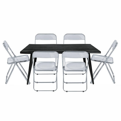 Lawrence 7-Piece Dining Set: Folding Acrylic Chairs & Rectangular Wood Table - Elax Furniture