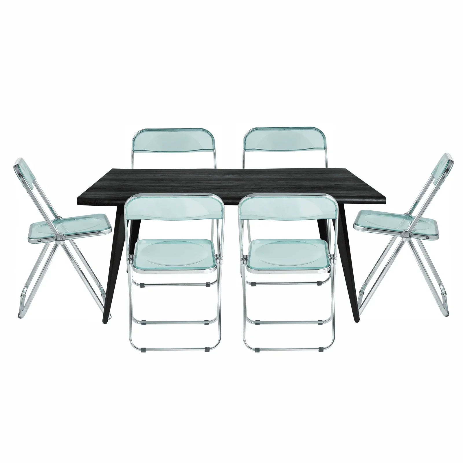 Lawrence 7-Piece Dining Set: Folding Acrylic Chairs & Rectangular Wood Table - Elax Furniture