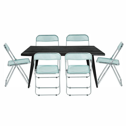Lawrence 7-Piece Dining Set: Folding Acrylic Chairs & Rectangular Wood Table - Elax Furniture