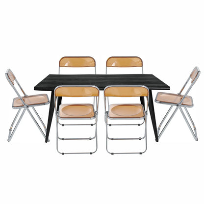 Lawrence 7-Piece Dining Set: Folding Acrylic Chairs & Rectangular Wood Table - Elax Furniture