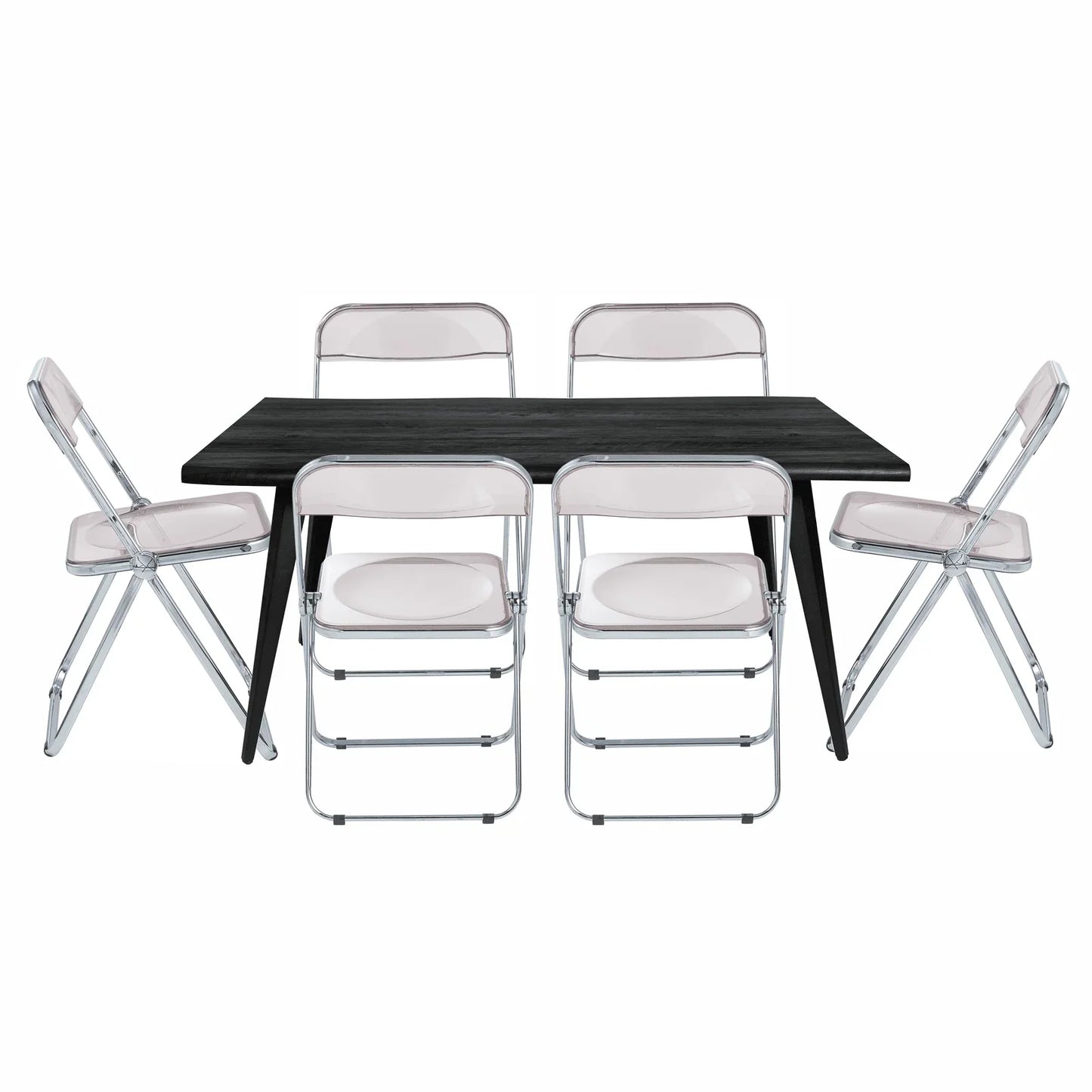 Lawrence 7-Piece Dining Set: Folding Acrylic Chairs & Rectangular Wood Table - Elax Furniture