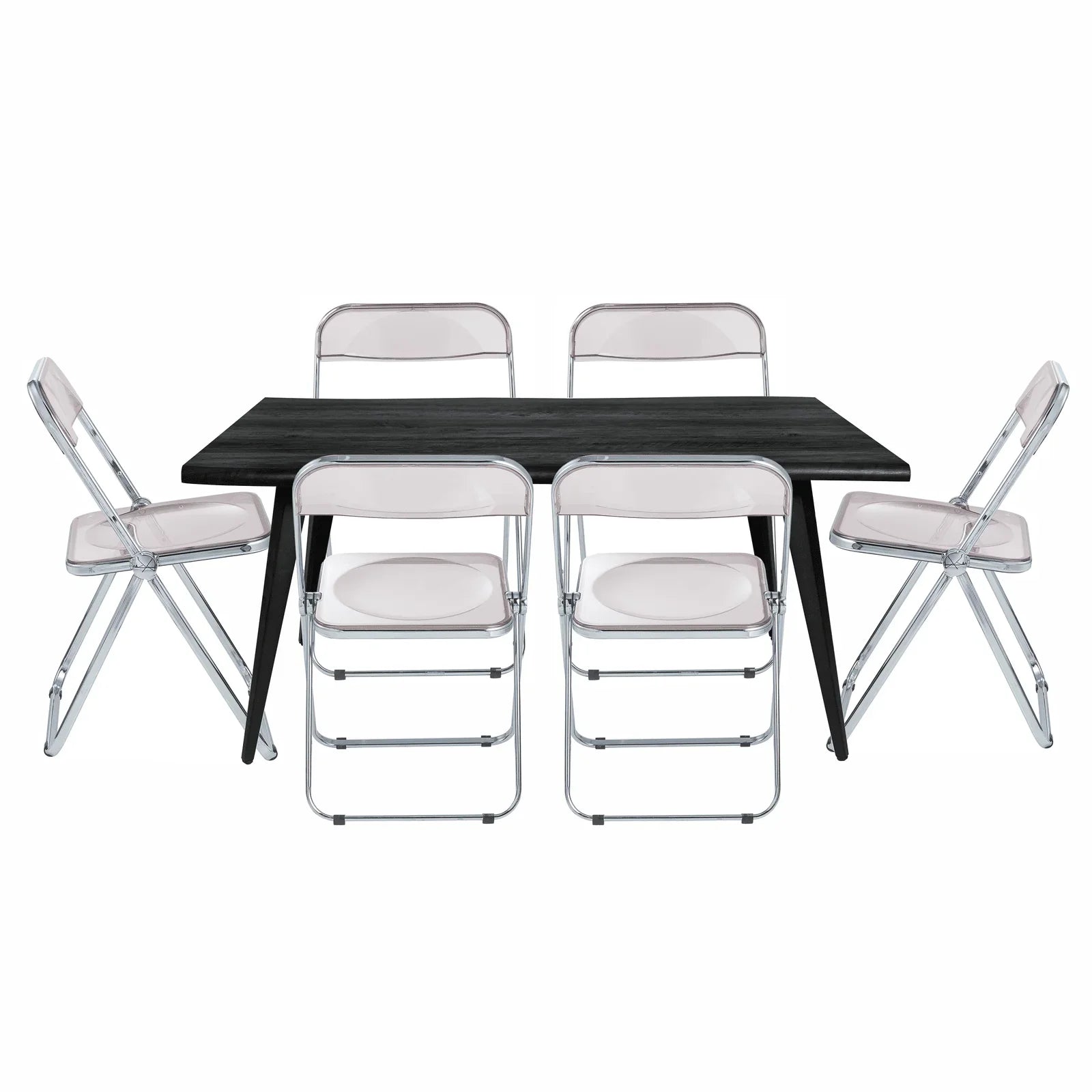 Lawrence 7-Piece Dining Set: Folding Acrylic Chairs & Rectangular Wood Table - Elax Furniture