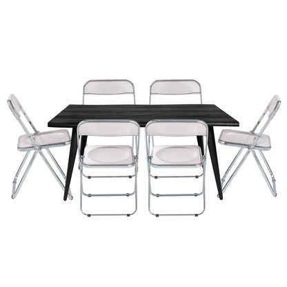 Lawrence 7-Piece Dining Set: Folding Acrylic Chairs & Rectangular Wood Table - Elax Furniture