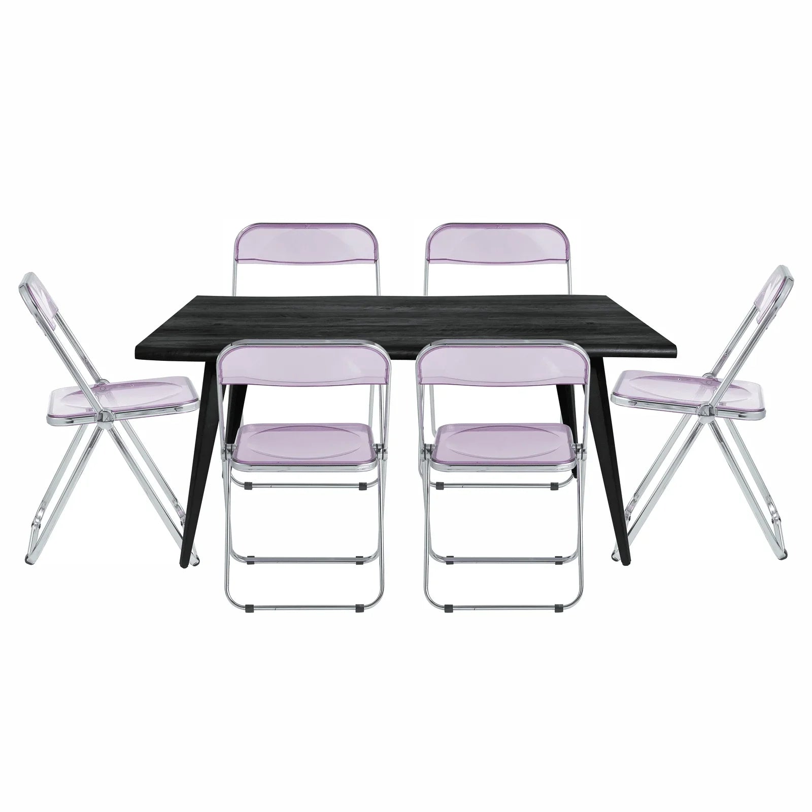 Lawrence 7-Piece Dining Set: Folding Acrylic Chairs & Rectangular Wood Table - Elax Furniture