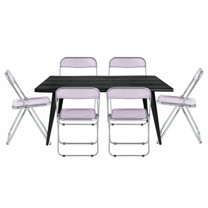 Lawrence 7-Piece Dining Set: Folding Acrylic Chairs & Rectangular Wood Table - Elax Furniture