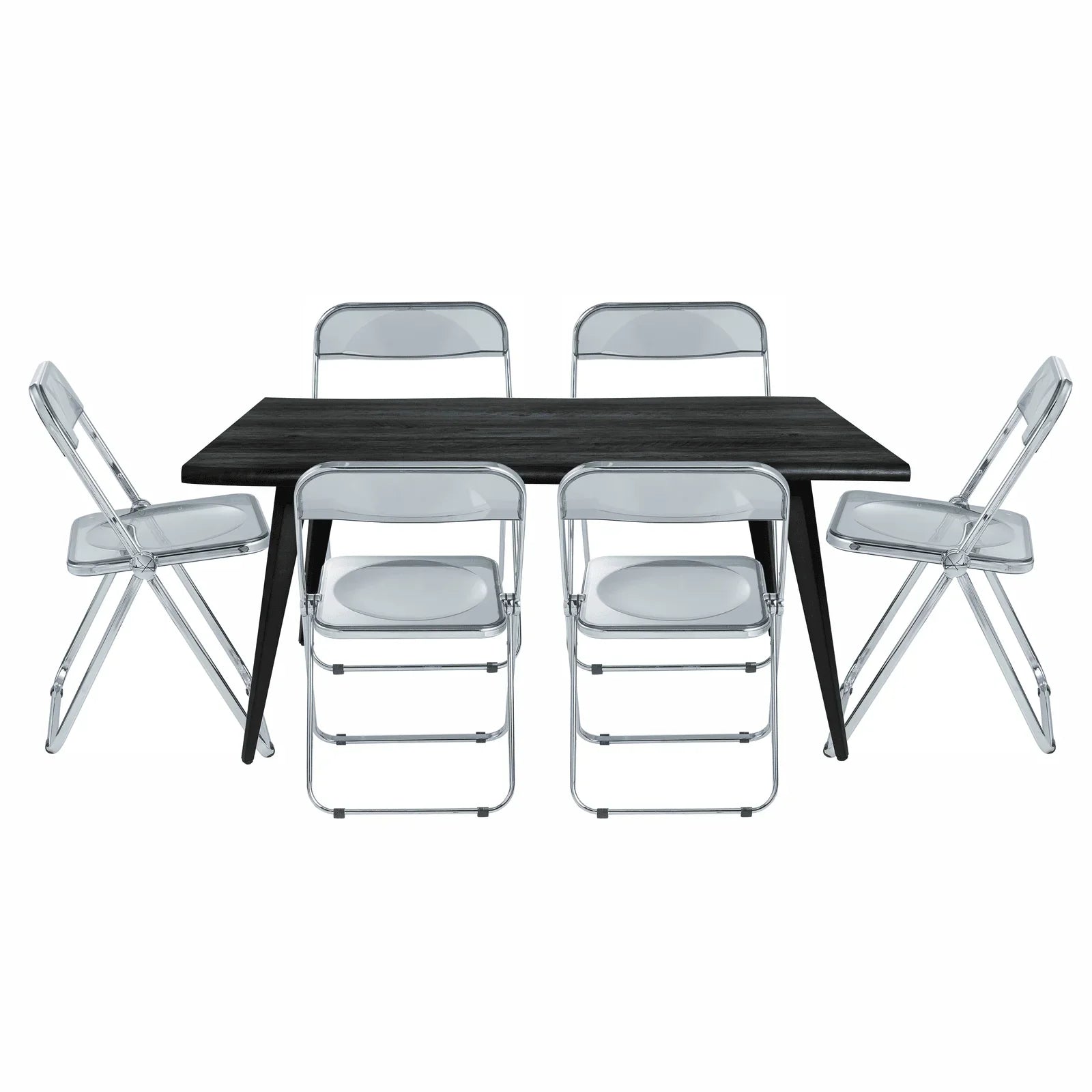Lawrence 7-Piece Dining Set: Folding Acrylic Chairs & Rectangular Wood Table - Elax Furniture