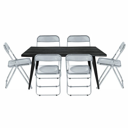 Lawrence 7-Piece Dining Set: Folding Acrylic Chairs & Rectangular Wood Table - Elax Furniture