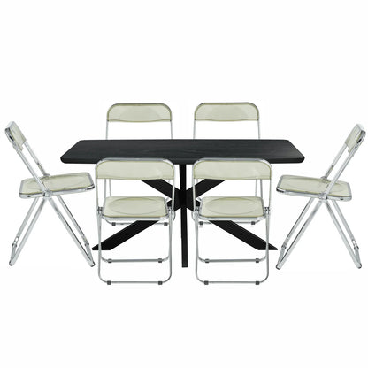 Lawrence 7-Piece Dining Set: Folding Acrylic Chairs & Rectangular Wood Table with Geometric Base - Elax Furniture