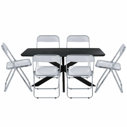 Lawrence 7-Piece Dining Set: Folding Acrylic Chairs & Rectangular Wood Table with Geometric Base - Elax Furniture