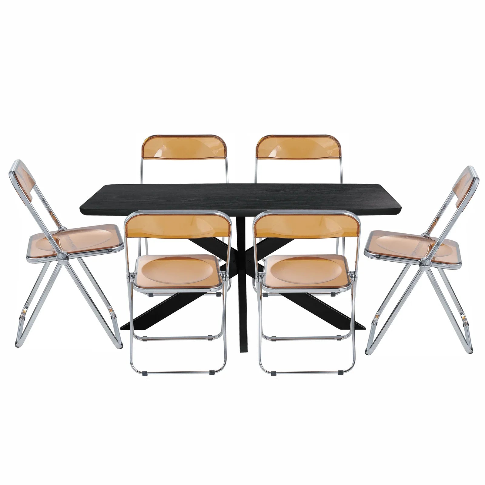 Lawrence 7-Piece Dining Set: Folding Acrylic Chairs & Rectangular Wood Table with Geometric Base - Elax Furniture