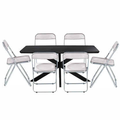 Lawrence 7-Piece Dining Set: Folding Acrylic Chairs & Rectangular Wood Table with Geometric Base - Elax Furniture