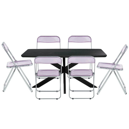 Lawrence 7-Piece Dining Set: Folding Acrylic Chairs & Rectangular Wood Table with Geometric Base - Elax Furniture