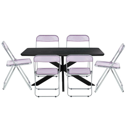 Lawrence 7-Piece Dining Set: Folding Acrylic Chairs & Rectangular Wood Table with Geometric Base - Elax Furniture