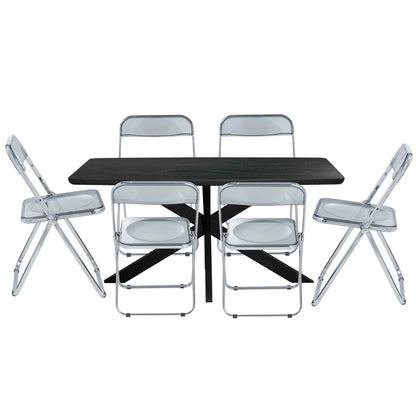Lawrence 7-Piece Dining Set: Folding Acrylic Chairs & Rectangular Wood Table with Geometric Base - Elax Furniture