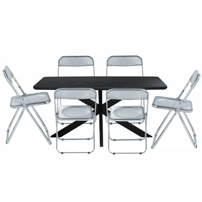 Lawrence 7-Piece Dining Set: Folding Acrylic Chairs & Rectangular Wood Table with Geometric Base - Elax Furniture