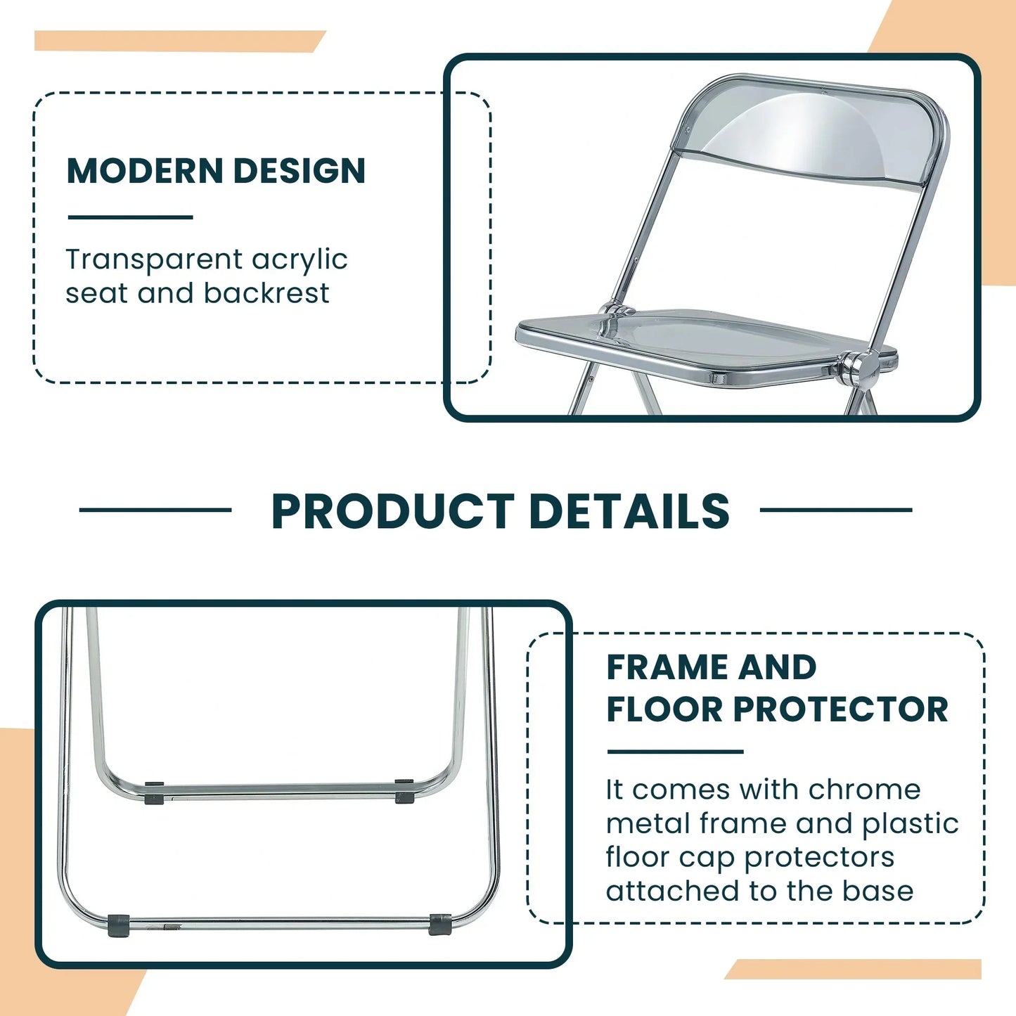 Lawrence Acrylic Folding Chair With Metal Frame - Elax Furniture