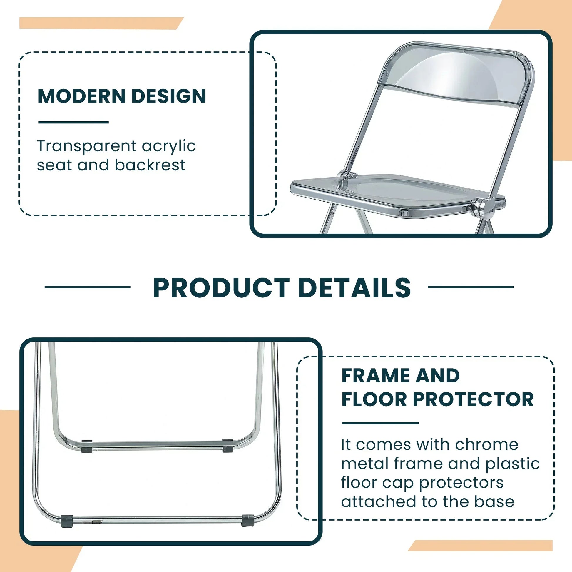 Lawrence Acrylic Folding Chair With Metal Frame - Elax Furniture