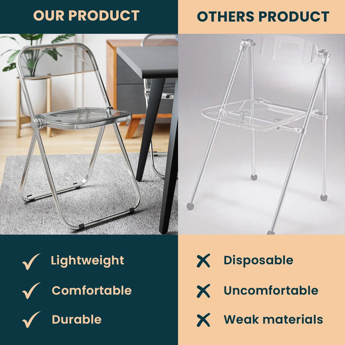 Lawrence Acrylic Folding Chair With Metal Frame - Elax Furniture