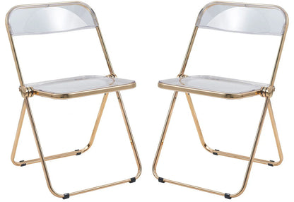 Lawrence Acrylic Folding Chair With Gold Metal Frame Set of 2 - Elax Furniture