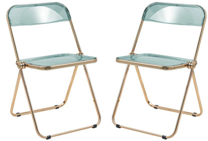 Lawrence Acrylic Folding Chair With Gold Metal Frame Set of 2 - Elax Furniture
