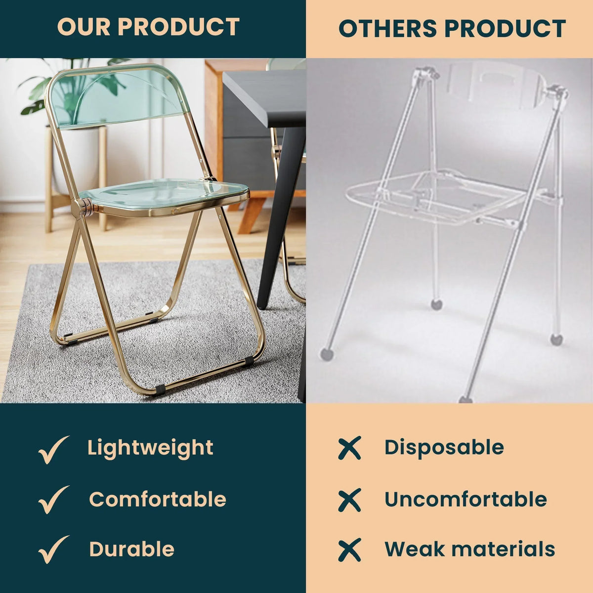 Lawrence Acrylic Folding Chair With Metal Frame - Elax Furniture