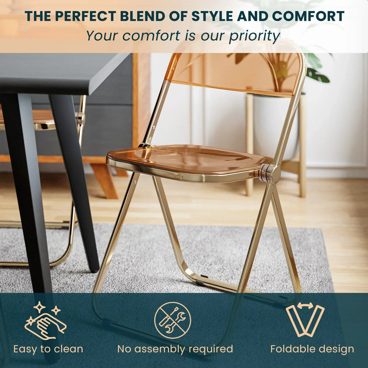 Lawrence Acrylic Folding Chair With Metal Frame - Elax Furniture