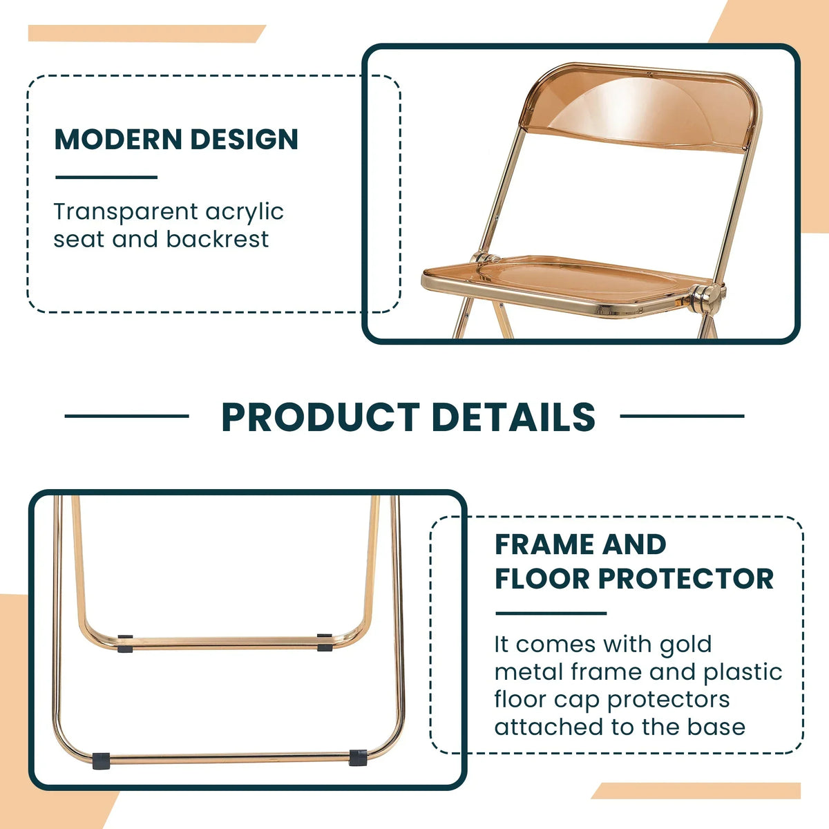 Lawrence Acrylic Folding Chair With Metal Frame - Elax Furniture