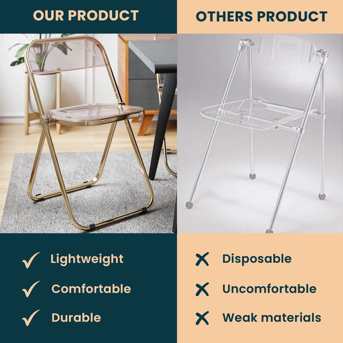 Lawrence Acrylic Folding Chair With Metal Frame - Elax Furniture