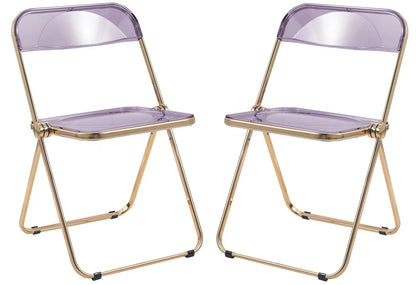 Lawrence Acrylic Folding Chair With Gold Metal Frame Set of 2 - Elax Furniture