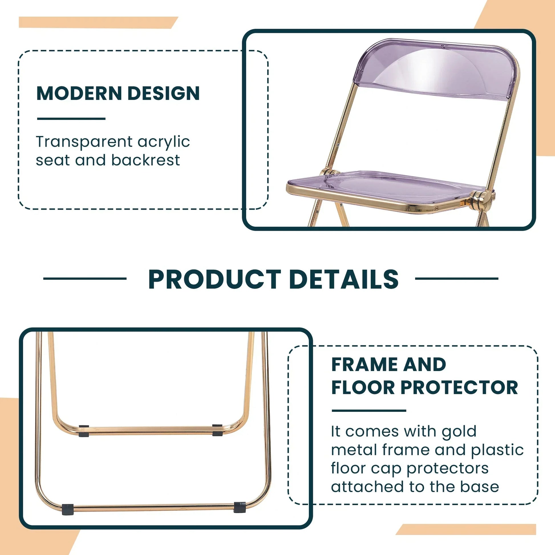 Lawrence Acrylic Folding Chair With Metal Frame - Elax Furniture