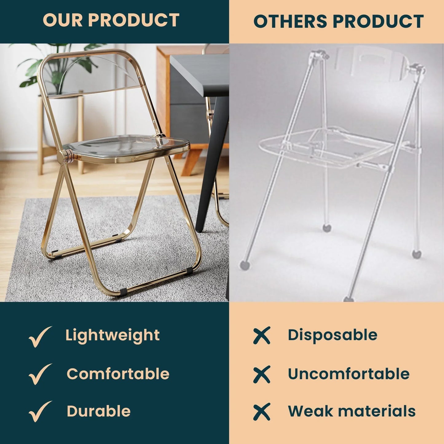 Lawrence Acrylic Folding Chair With Metal Frame - Elax Furniture