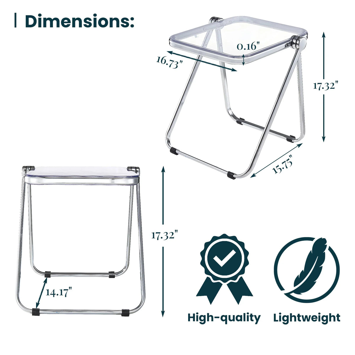 Lawrence Square Folding Side Table with Plastic Tabletop in Chrome Aluminum Frame - Elax Furniture