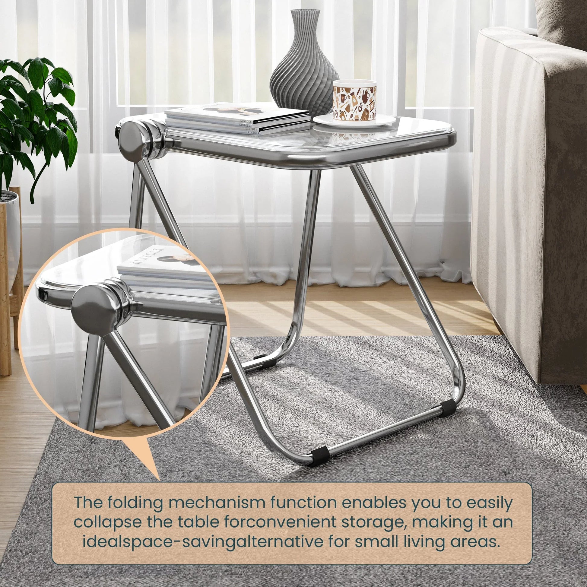 Lawrence Square Folding Side Table with Plastic Tabletop in Chrome Aluminum Frame - Elax Furniture
