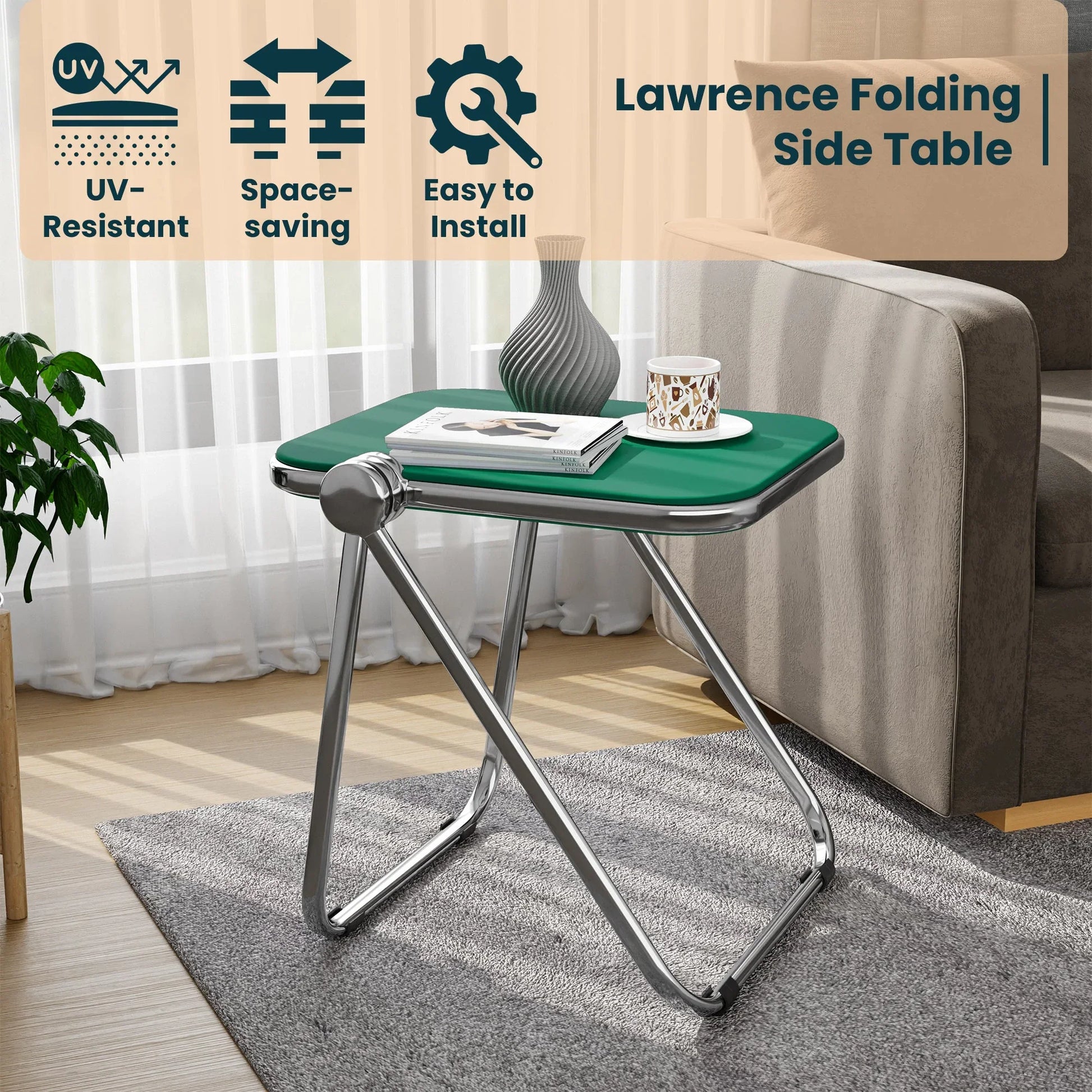 Lawrence Square Folding Side Table with Plastic Tabletop in Chrome Aluminum Frame - Elax Furniture