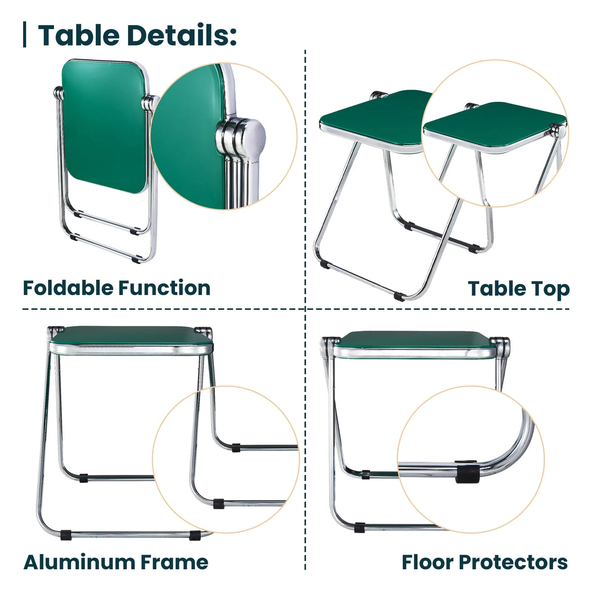 Lawrence Square Folding Side Table with Plastic Tabletop in Chrome Aluminum Frame - Elax Furniture