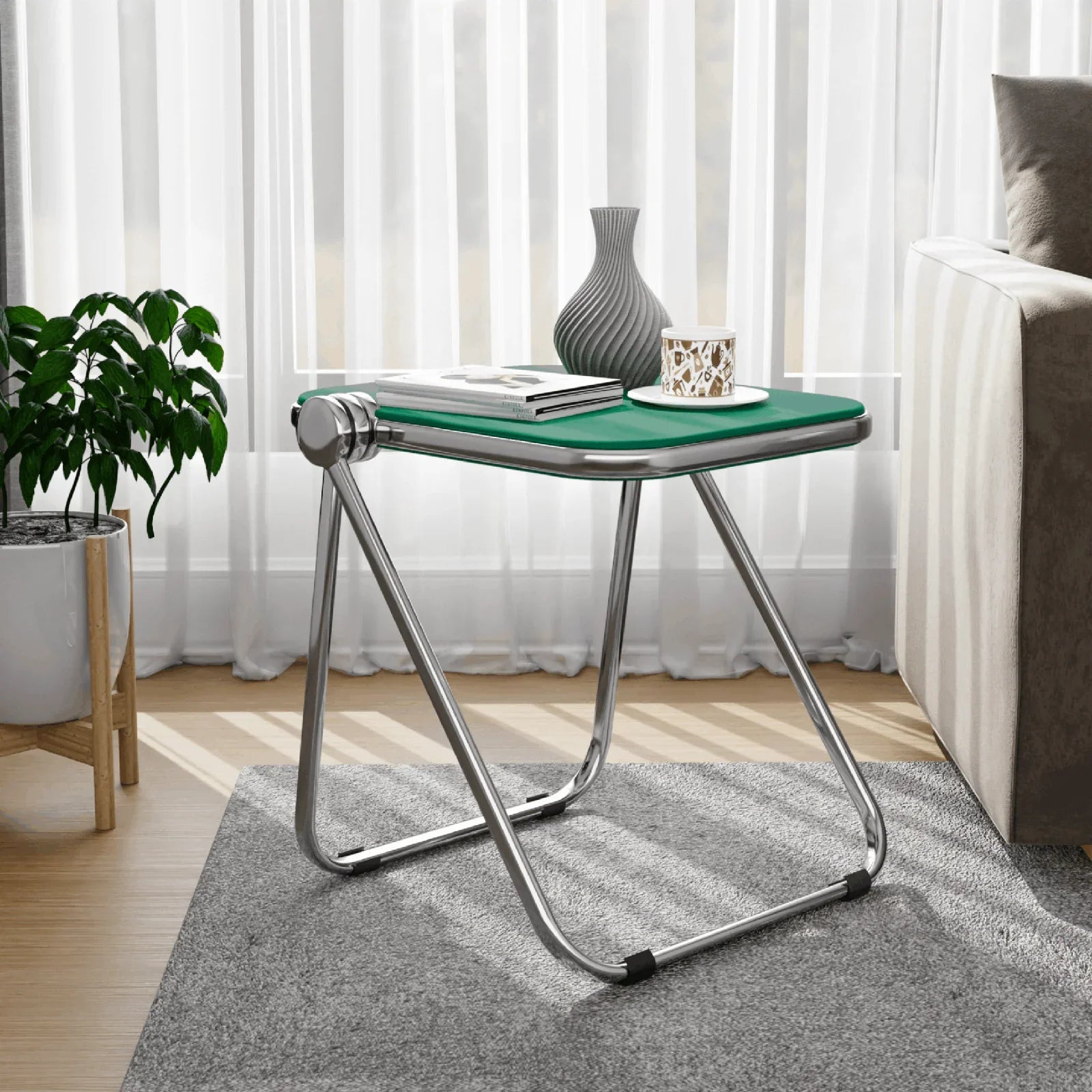 Lawrence Square Folding Side Table with Plastic Tabletop in Chrome Aluminum Frame - Elax Furniture