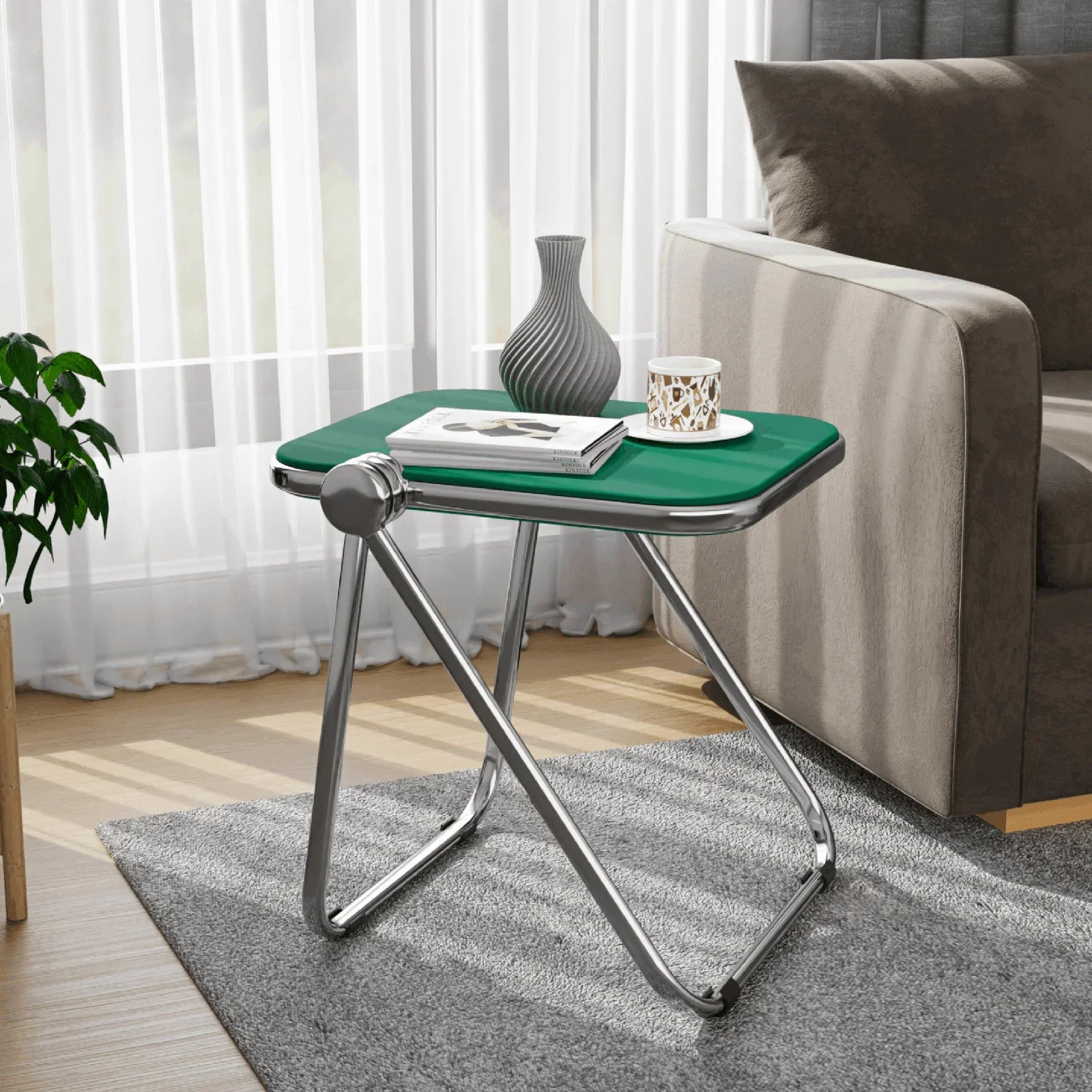 Lawrence Square Folding Side Table with Plastic Tabletop in Chrome Aluminum Frame - Elax Furniture