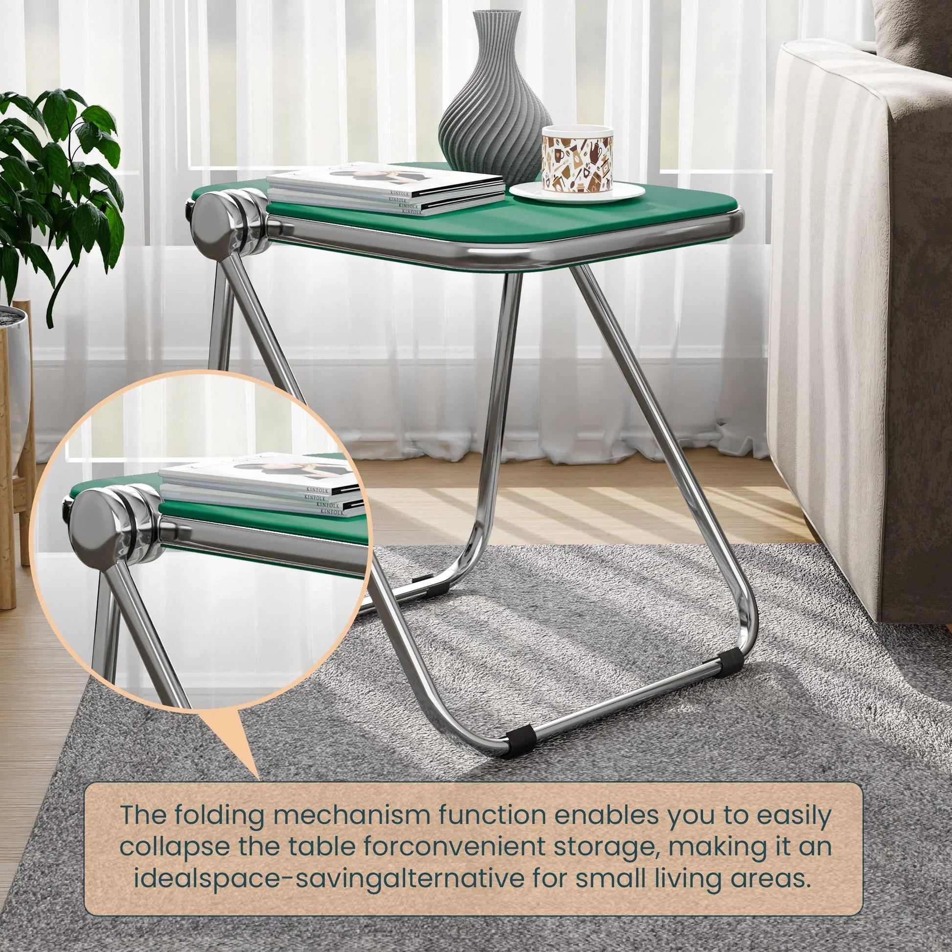 Lawrence Square Folding Side Table with Plastic Tabletop in Chrome Aluminum Frame - Elax Furniture