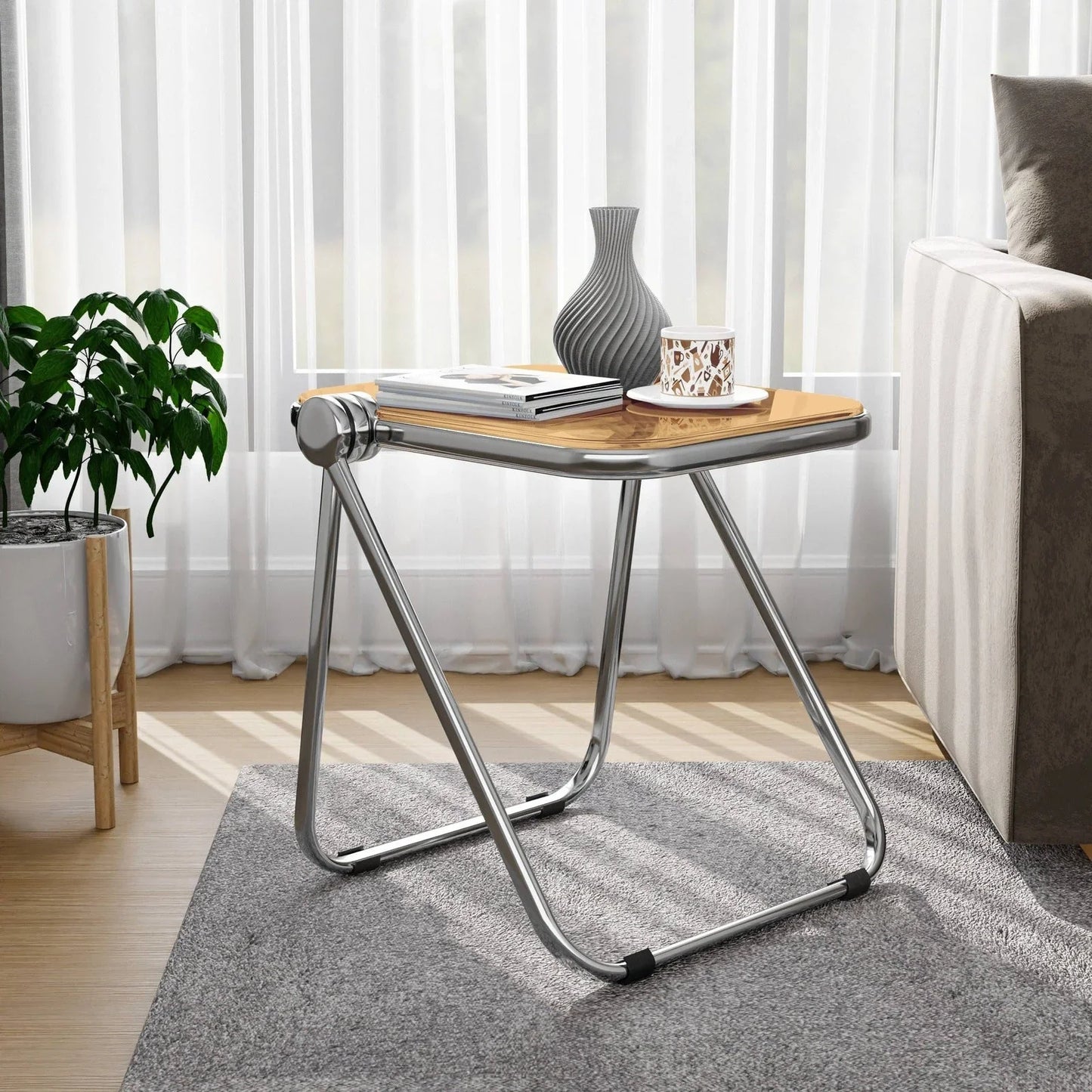 Lawrence Square Folding Side Table with Plastic Tabletop in Chrome Aluminum Frame - Elax Furniture