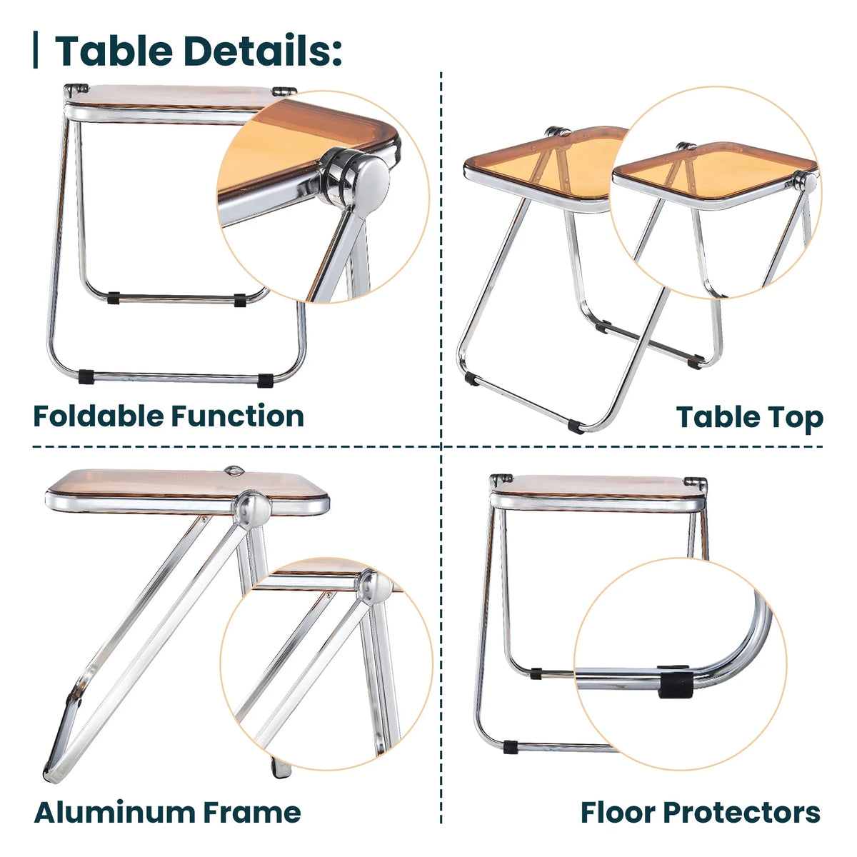 Lawrence Square Folding Side Table with Plastic Tabletop in Chrome Aluminum Frame - Elax Furniture