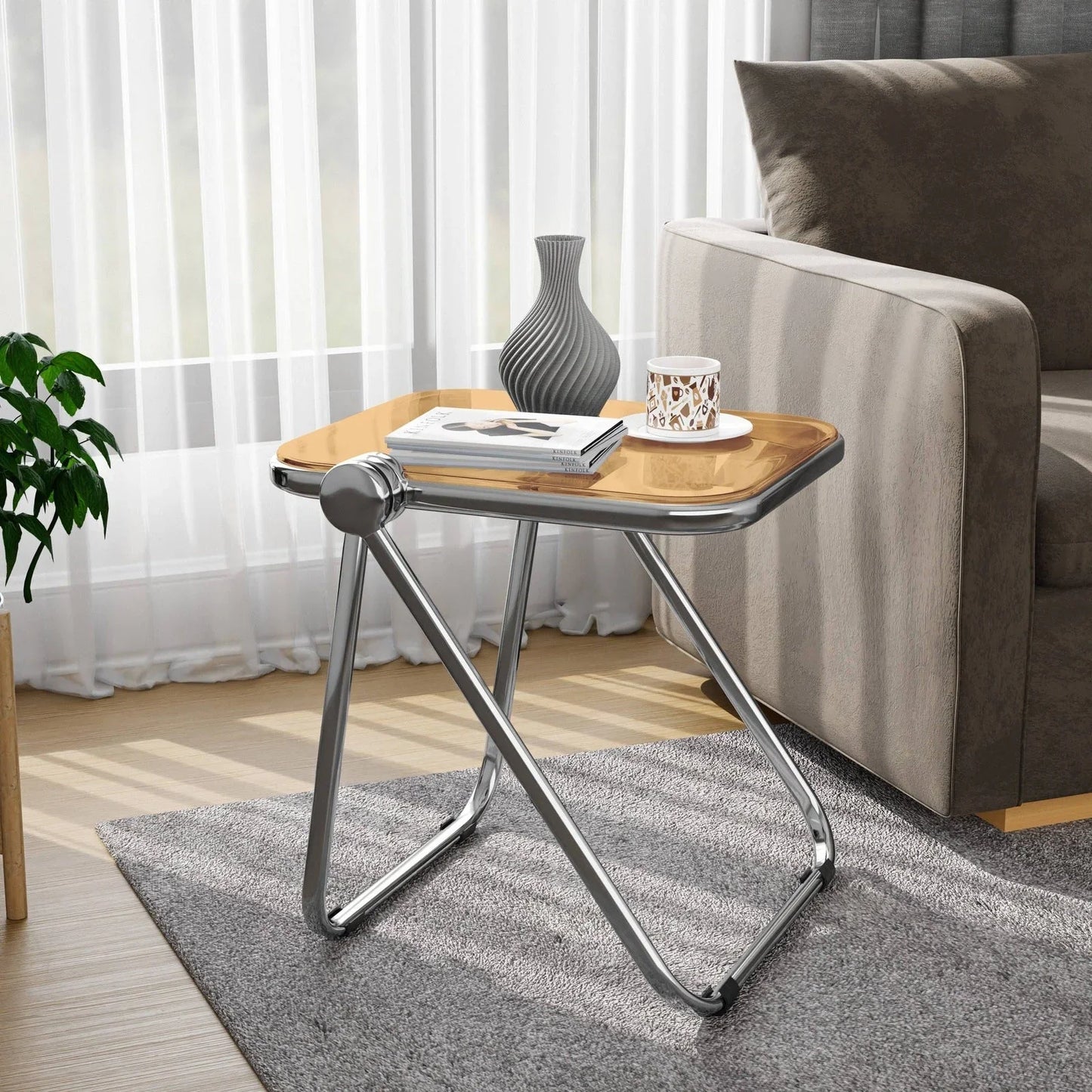 Lawrence Square Folding Side Table with Plastic Tabletop in Chrome Aluminum Frame - Elax Furniture