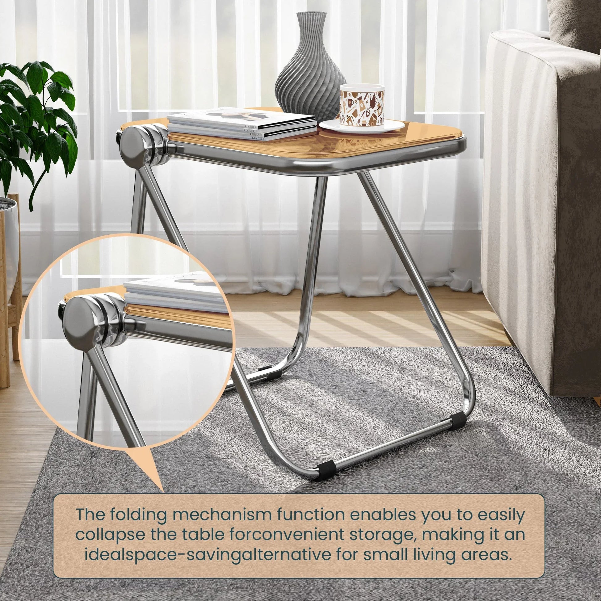 Lawrence Square Folding Side Table with Plastic Tabletop in Chrome Aluminum Frame - Elax Furniture