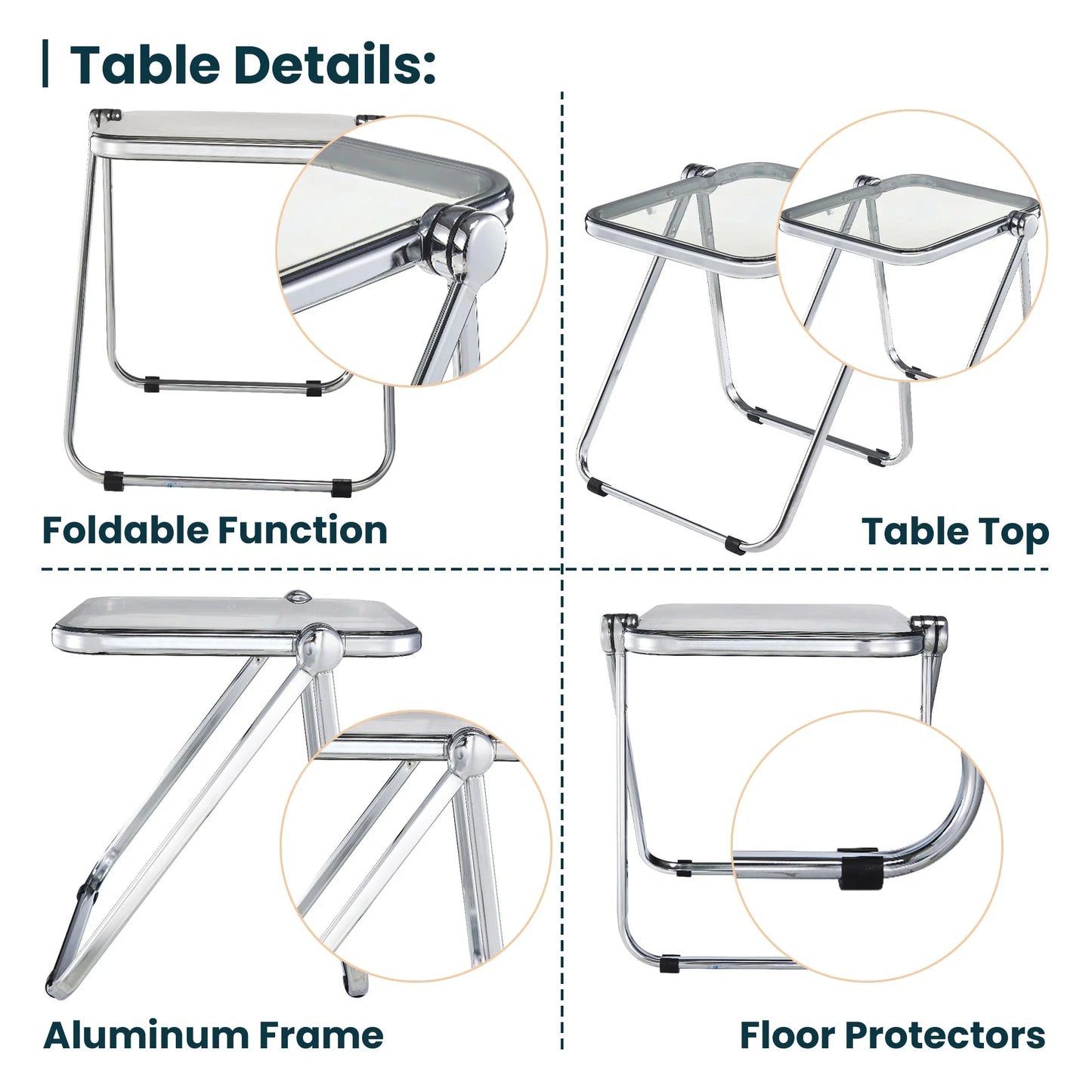 Lawrence Square Folding Side Table with Plastic Tabletop in Chrome Aluminum Frame - Elax Furniture