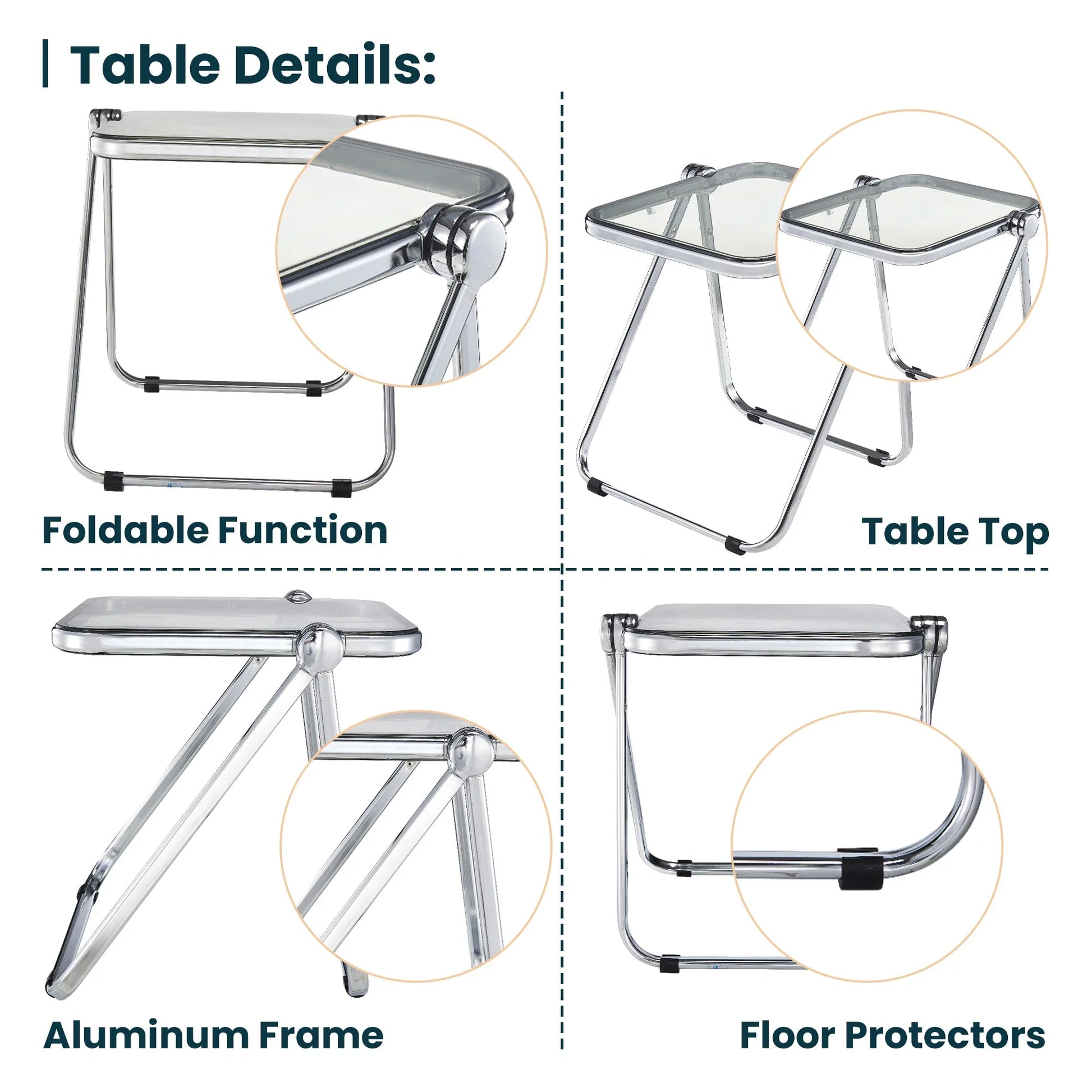 Lawrence Square Folding Side Table with Plastic Tabletop in Chrome Aluminum Frame - Elax Furniture