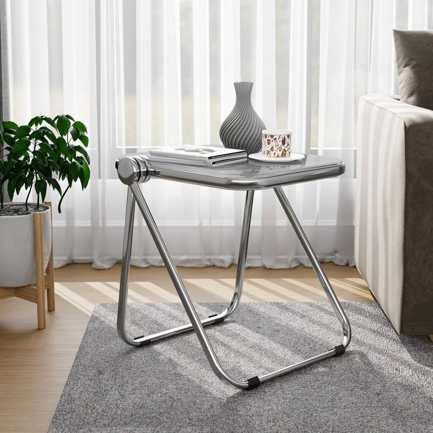 Lawrence Square Folding Side Table with Plastic Tabletop in Chrome Aluminum Frame - Elax Furniture