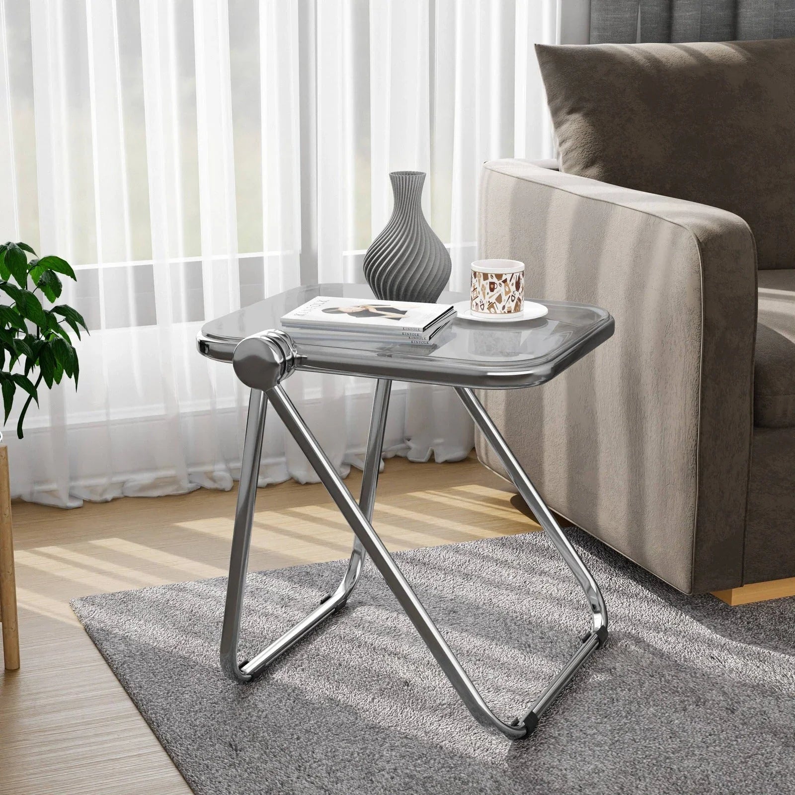 Lawrence Square Folding Side Table with Plastic Tabletop in Chrome Aluminum Frame - Elax Furniture